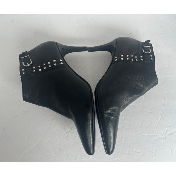 Lavorazione Artigiana Black Leather Pointy Toe Studded Buckle Ankle Zip Boot 8.5 - Picture 6 of 12